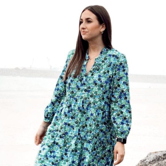 NWOT - Zara Sea Green Floral Print Dress Midi - Picture 2 of 6